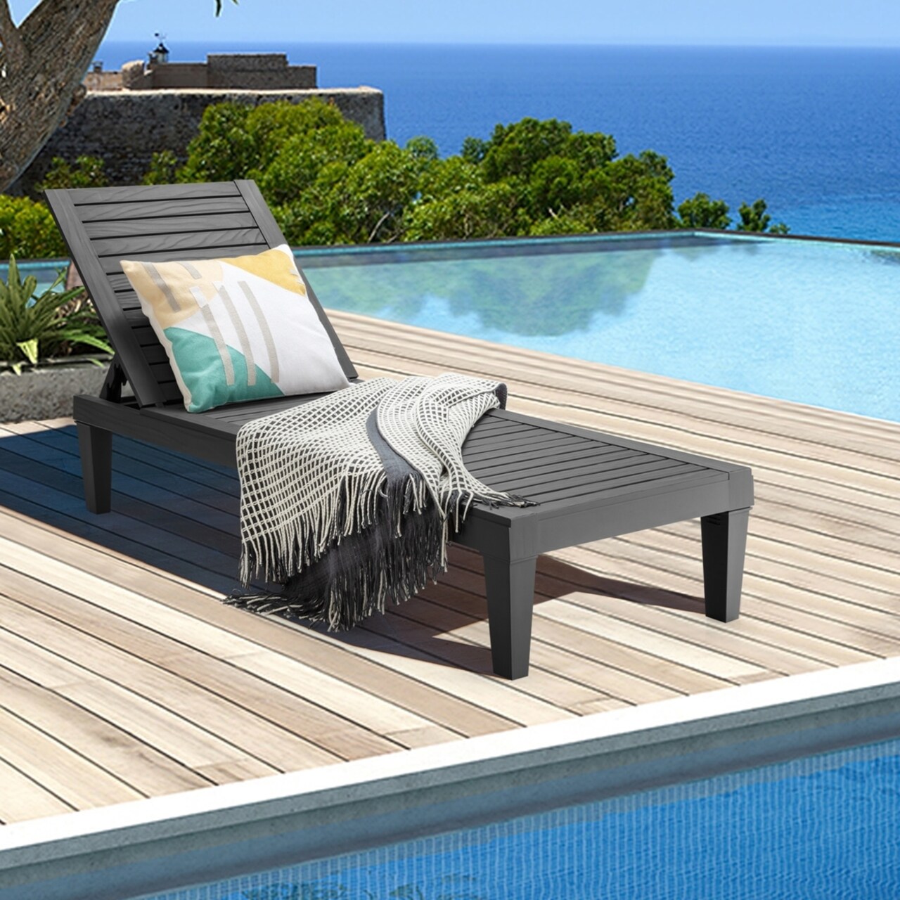 Patio Outdoor Chaise Lounge Chair Recliner W/ Adjustable Backrest